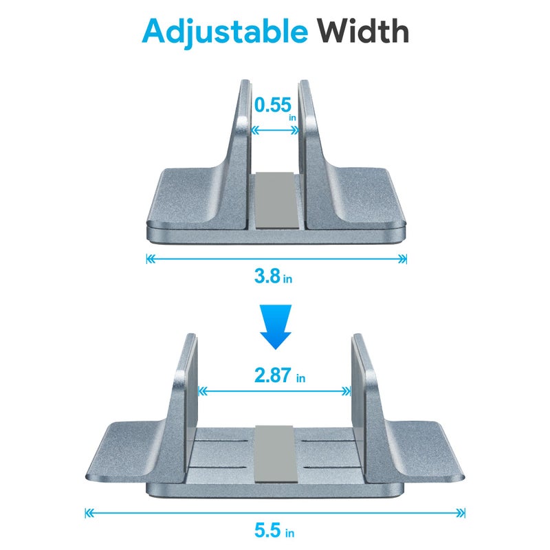 JARLINK Vertical Laptop Stand, Aluminum Laptop Holder Desktop Stand with Adjustable Dock Size (up to 17.3 inches) Compatible with All MacBook/Surface/Dell/Gaming Laptops (Gray) - Image 2